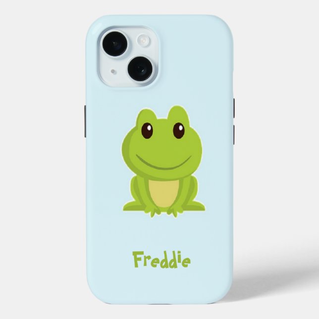 Coques Case-Mate iPhone Cute grenouille verte sur bleu (Verso)