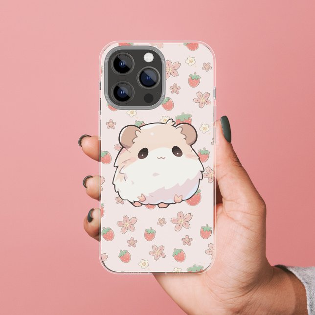 Coques Case-Mate iPhone Cute Hamster avec arrière - plan fraise fleurie (Créateur téléchargé)