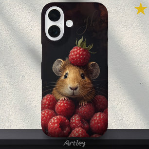 Coque Pour iPhone 16 Cute Hamster Peeking Bébé Animal Raspberry Initial