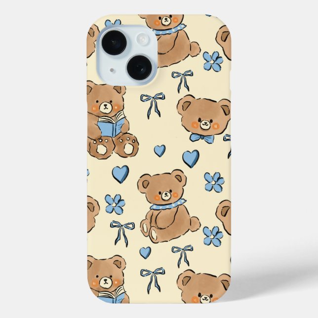Coques Case-Mate iPhone Cute Hand-drawn Brown Teddy Bears Seamless Pattern (Verso)