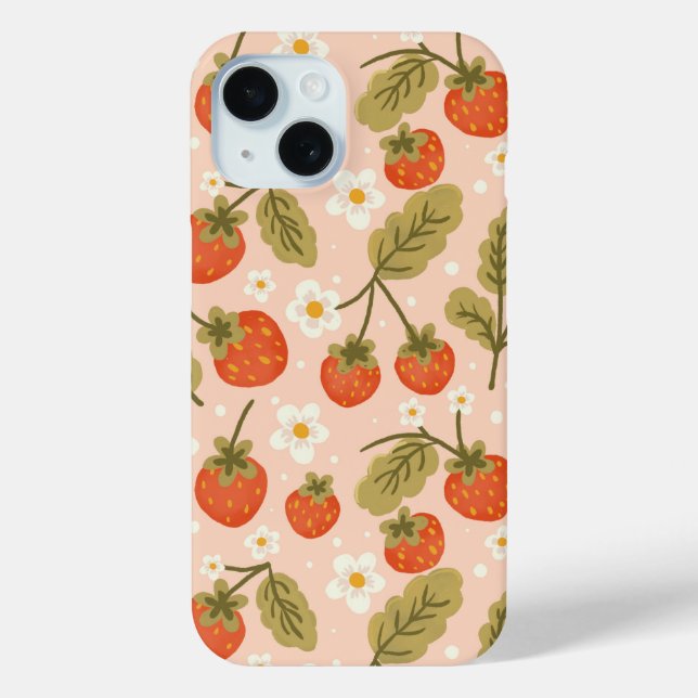 Coques Case-Mate iPhone Cute Hand-drawn Red Strawberry Seamless Pattern (Verso)