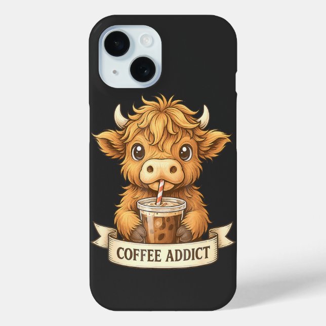 Coques Case-Mate iPhone Cute Highland Cow Coffee Addict Drôle Boire Café (Verso)