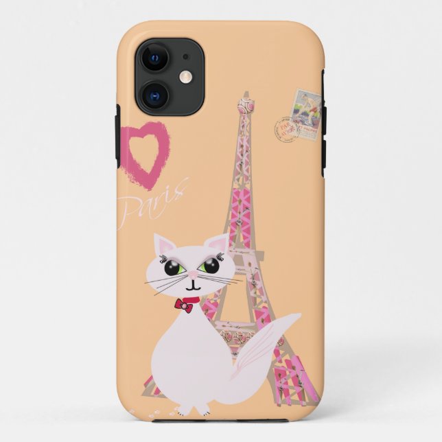 Coques Case-Mate iPhone Cute I Love Paris cat (Dos)