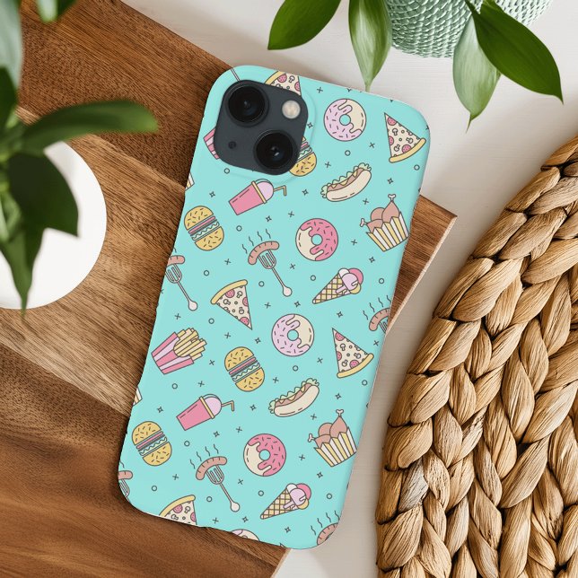Coques Case-Mate iPhone Cute Junk Food Motif sur Aqua | (Créateur téléchargé)