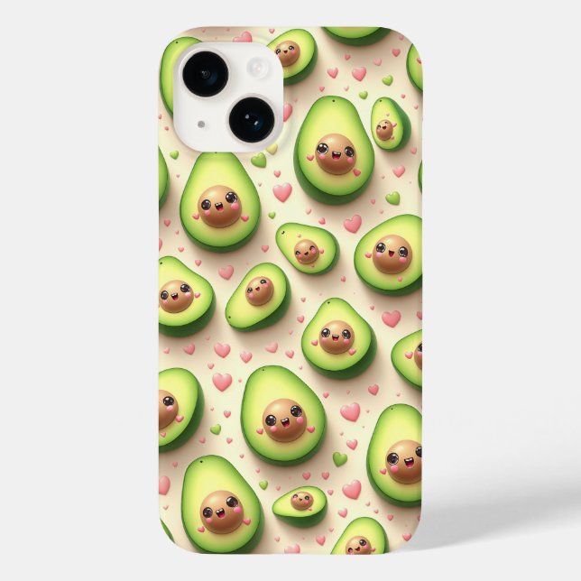 Coques Case-Mate iPhone Cute Kawaii Avocado and Pink Hearts Pattern Sweet  (Verso)