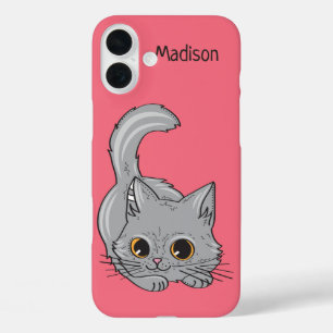 Coque Pour iPhone 16 Plus Cute Kitten personnalisable nom et couleurs des ca