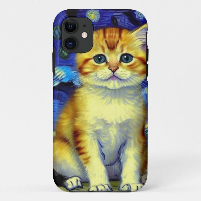 Coques Case-Mate iPhone Cute Kitten Starry Night Van Gogh (Dos)