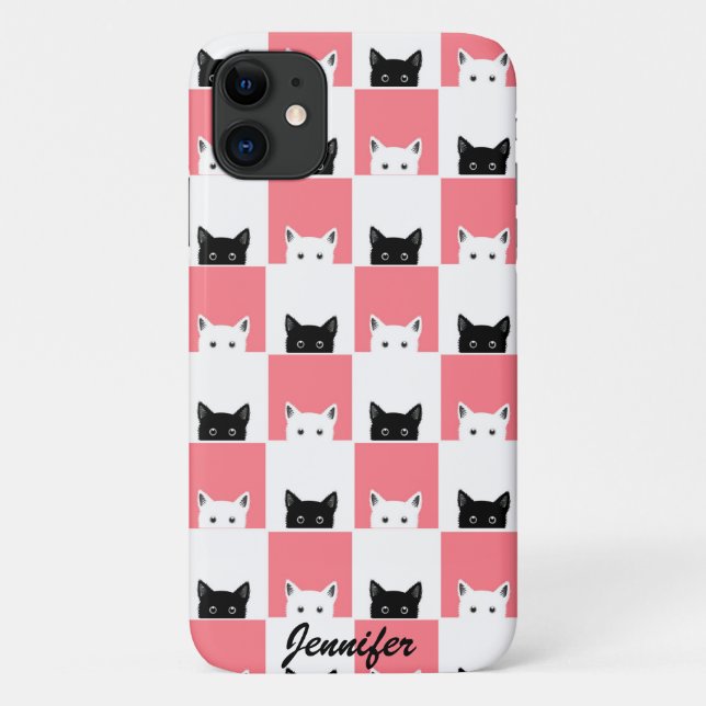 Coques Case-Mate iPhone Cute Kittens noir blanc rose (Dos)
