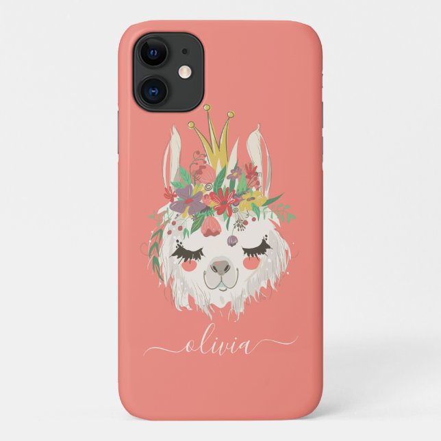 Coques Case-Mate iPhone Cute Llama Face Floral Nom personnalisé (Dos)