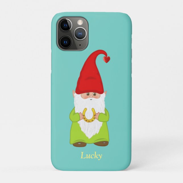 Coques Case-Mate iPhone Cute Lucky Gnome avec fer à cheval sur sarcelle (Dos)