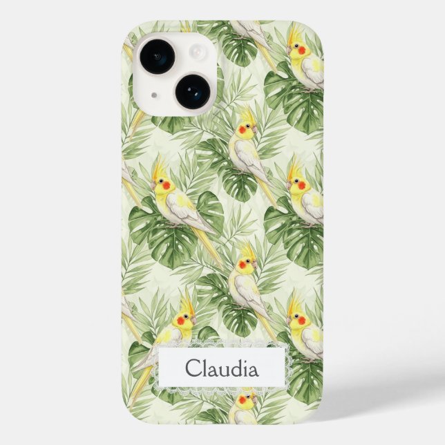 Coques Case-Mate iPhone Cute Lutino Cockatiel Tropical Plants Custom   (Verso)
