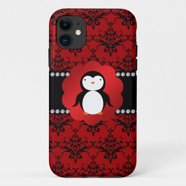 Coques Case-Mate iPhone Cute manchot rouge damassé (Dos)