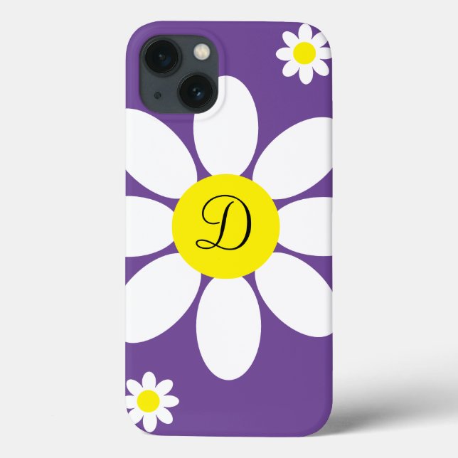 Coques Case-Mate iPhone Cute mauve et blanc marguerites florales initiales (Verso)