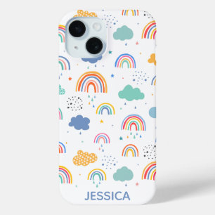 Coque Case-Mate iPhone Cute Modern Rainbows & Clouds Motif Personnalisé