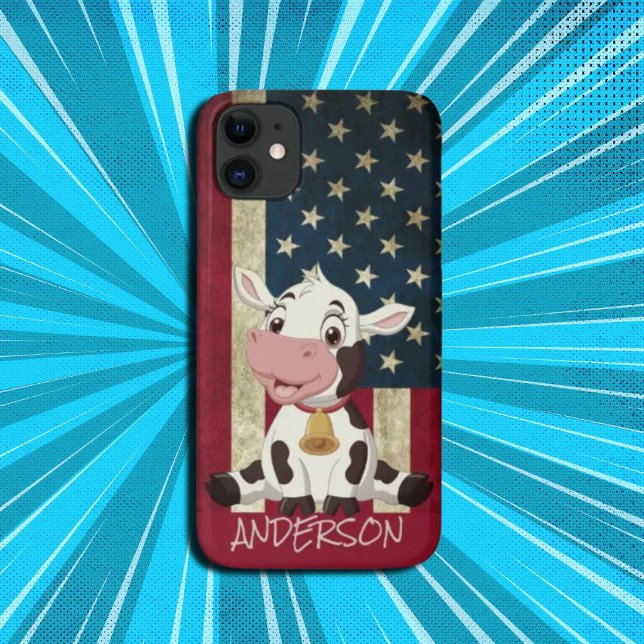Coques Case-Mate iPhone Cute Moderne Élégant Américain Personnalisé (Personalized American Cow Case-Mate iPhone Case)