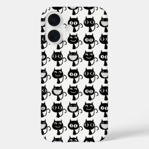 Coque Pour iPhone 16 Cute Monogramme Black Cat Expressions Motif
