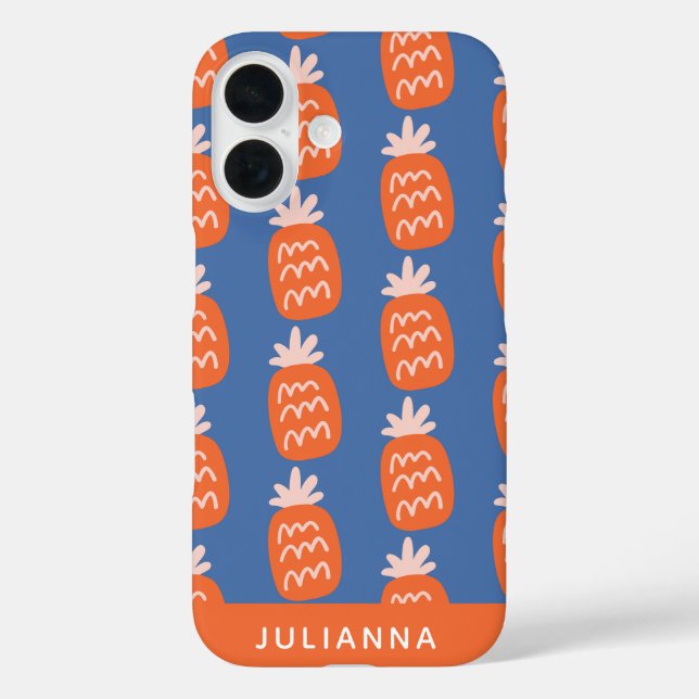 Coques Case-Mate iPhone Cute Motif ananas en bleu orange Personnalisé (Verso)