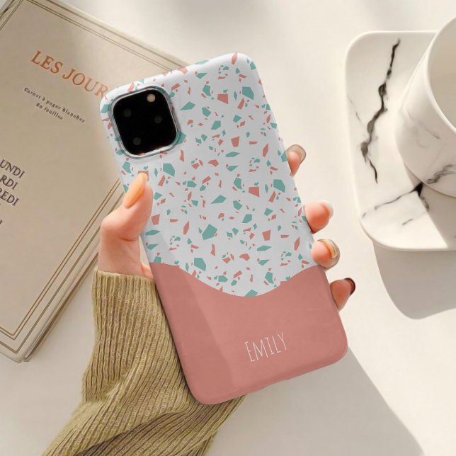 Coques Case-Mate iPhone Cute Motif personnalisé rose et bleu Terrazzo (Créateur téléchargé)