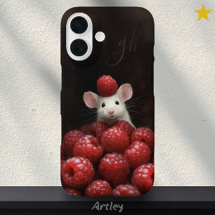 Coque Pour iPhone 16 Cute Mouse Peeking Raspberry Peinture Nom personna