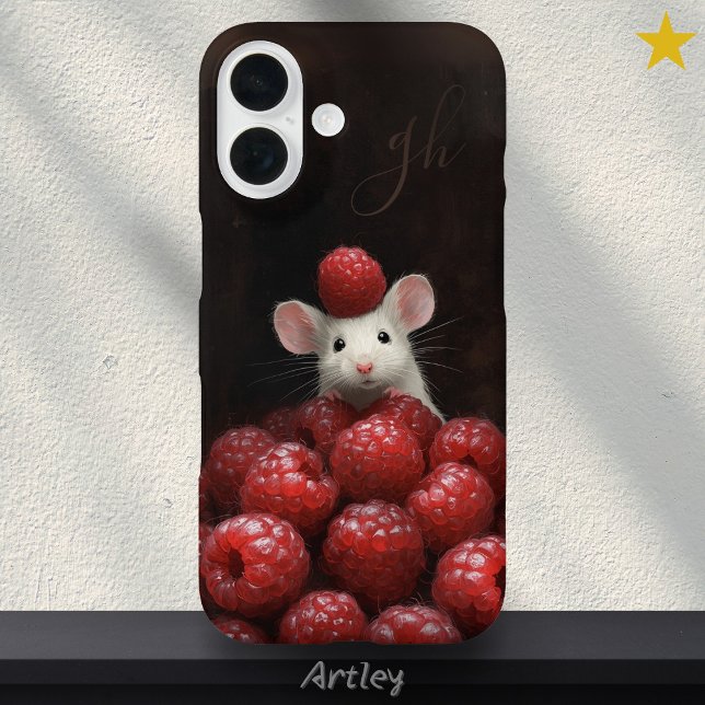 Coques Case-Mate iPhone Cute Mouse Peeking Raspberry Peinture Nom personna (Créateur téléchargé)