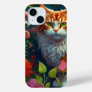 Coque Case-Mate iPhone Cute Orange Chat en Fleurs