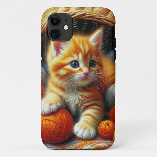 Coques Case-Mate iPhone Cute Orange et Kitten blanc Jouer en Fil (Dos)