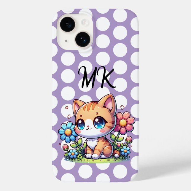 Coques Case-Mate iPhone Cute Orange Kitty Chat en Fleurs Personnalisé (Verso)
