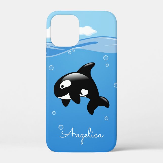 Coques Case-Mate iPhone Cute Orca Whale en Océan avec nom personnalisé (Verso)