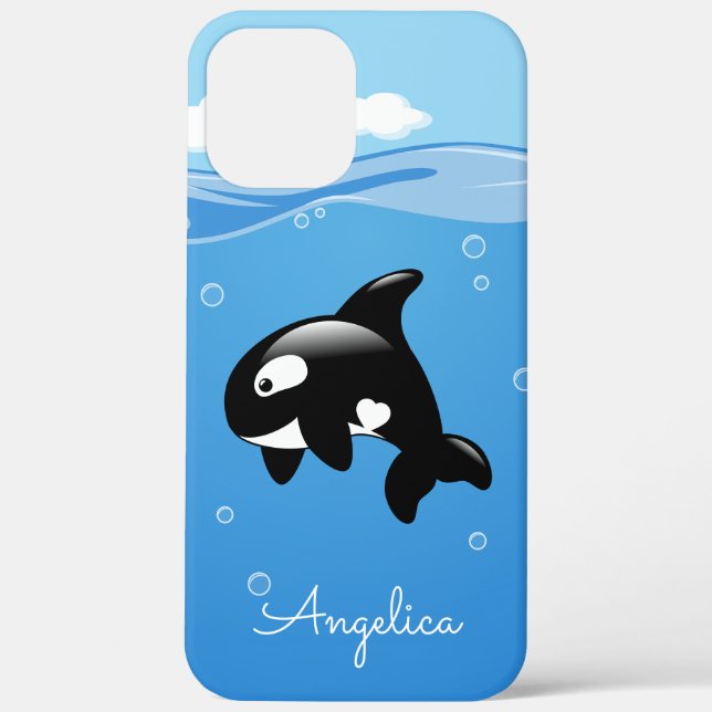 Coques Case-Mate iPhone Cute Orca Whale en Océan avec nom personnalisé (Verso)