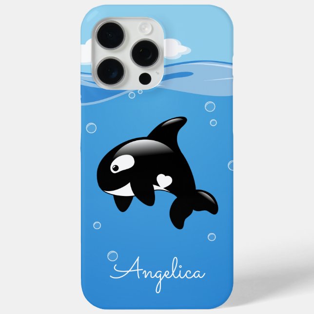 Coques Case-Mate iPhone Cute Orca Whale en Océan avec nom personnalisé (Verso)