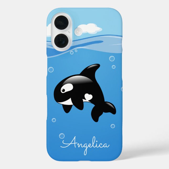 Coques Case-Mate iPhone Cute Orca Whale en Océan avec nom personnalisé (Verso)