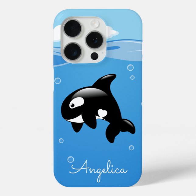Coques Case-Mate iPhone Cute Orca Whale en Océan avec nom personnalisé (Verso)