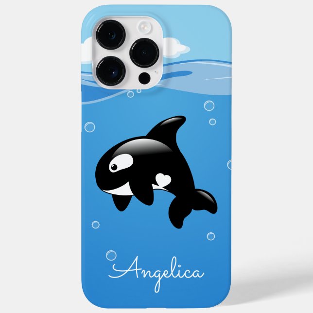 Coques Case-Mate iPhone Cute Orca Whale en Océan avec nom personnalisé (Verso)