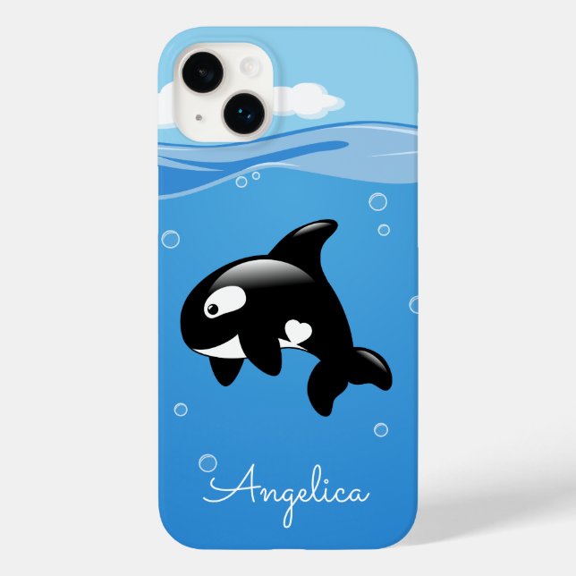 Coques Case-Mate iPhone Cute Orca Whale en Océan avec nom personnalisé (Verso)