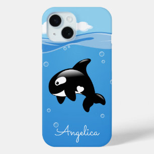 Coque Case-Mate iPhone Cute Orca Whale en Océan avec nom personnalisé