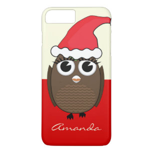 Coque iPhone 8 Plus/7 Plus Cute Owl avec Casquette de Noël - Rouge