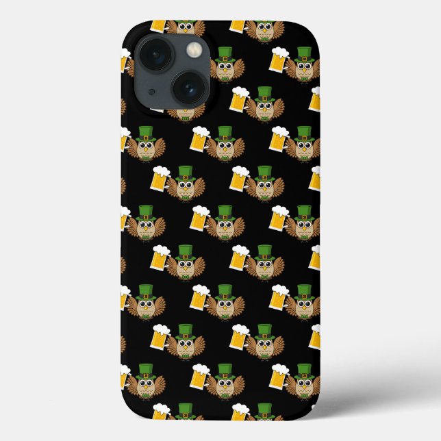 Coques Case-Mate iPhone Cute Owl Boire Bière St Patrick's Day Motif (Verso)