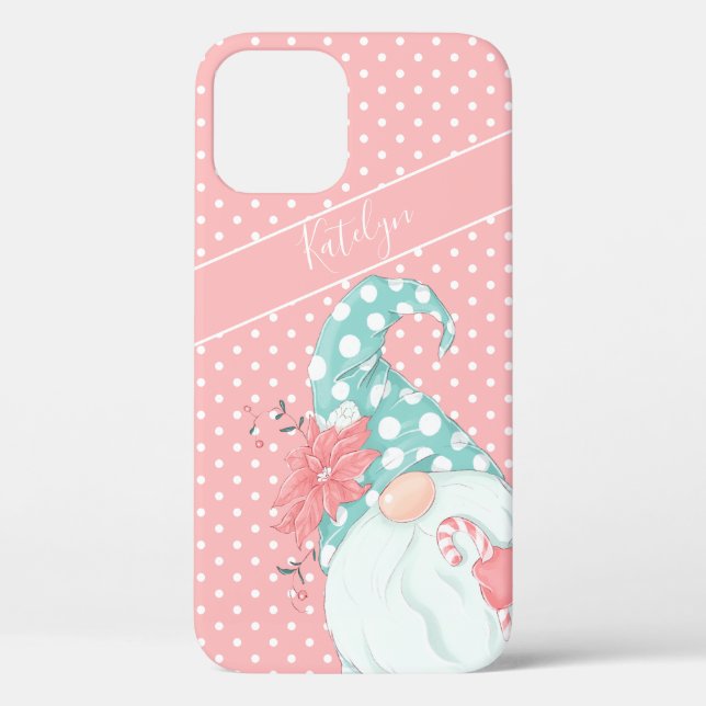 Coques Case-Mate iPhone Cute Pastel Polka Dot Joyeux Noël Gnome Coque-M (Verso)