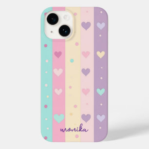 Coque Case-Mate iPhone Cute Pastel Stripes Coeurs Pois Monogramme