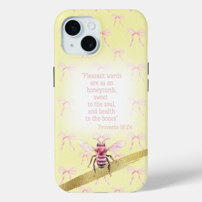 Coques Case-Mate iPhone Cute Pastel Yellow Pink Bow Grid Bible Pink Bee (Verso)