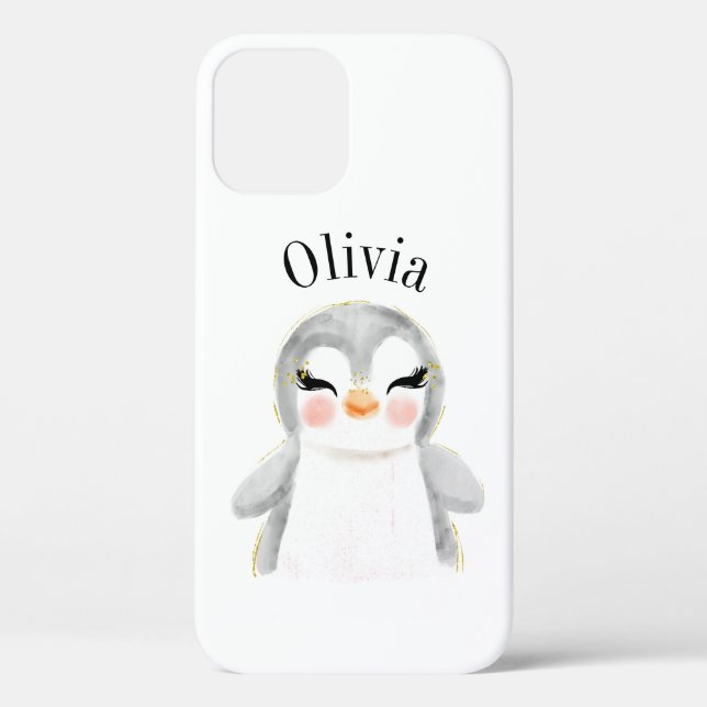 Coques Case-Mate iPhone Cute Penguin Aquarelle Nom Moderne (Verso)