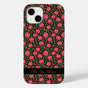 Coque Case-Mate iPhone Cute Personnalisée Fille Noire Florale Peonées Ros