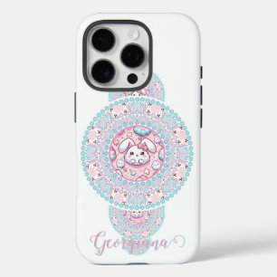 Coque iPhone 16 Pro Cute personnalisée Kawaii Bunny Ornamental Mandala