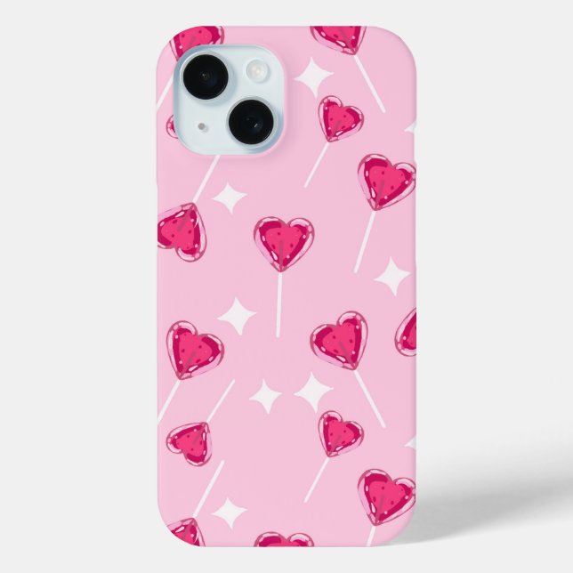 Coques Case-Mate iPhone Cute Pink Heart Lollipop Seamless Pattern (Verso)