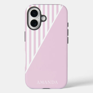Coque Pour iPhone 16 Cute Pink Striped Personalized Name