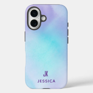 Coque Pour iPhone 16 Cute Purple Blue Ombre Personalized Name 