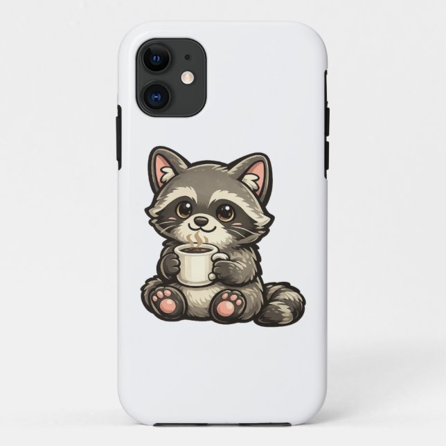 Coques Case-Mate iPhone Cute Raccoon with Coffee – Cozy Kawaii Animal (Dos)