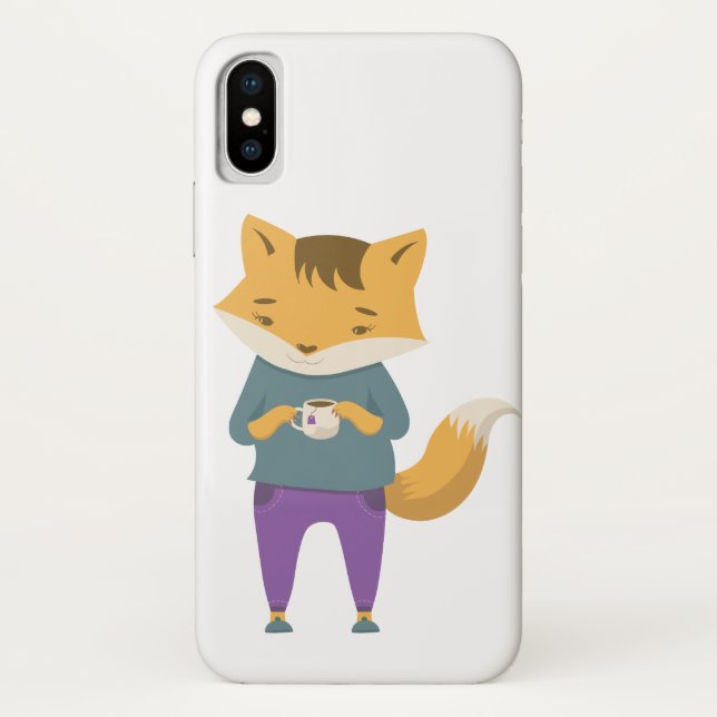Coques Case-Mate iPhone Cute renard avec tasse de thé (Dos)