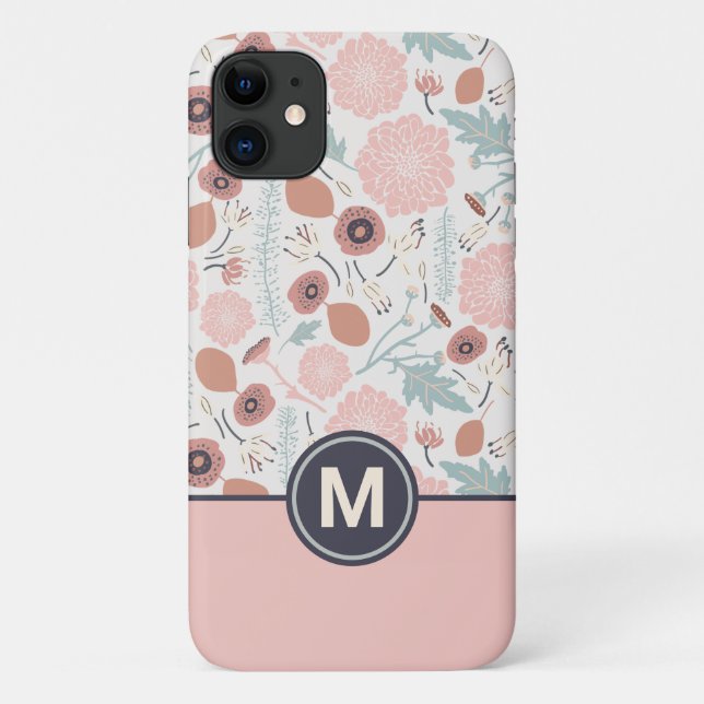 Coques Case-Mate iPhone Cute Répéter Crème rose Floral Monogramme botaniqu (Dos)