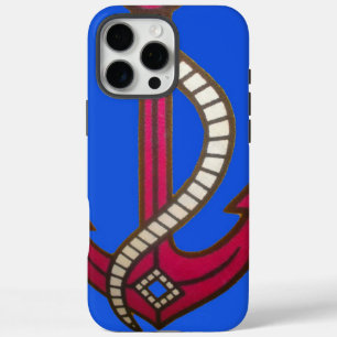 Coque iPhone 16 Pro Max Cute Retro Vintage Navy Blue Ancre Art Design